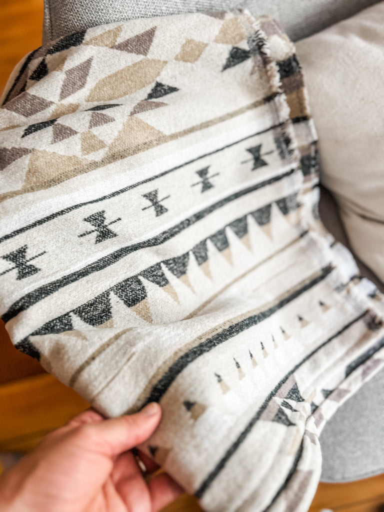 Boho Throw Blanket (Cream + Grey)